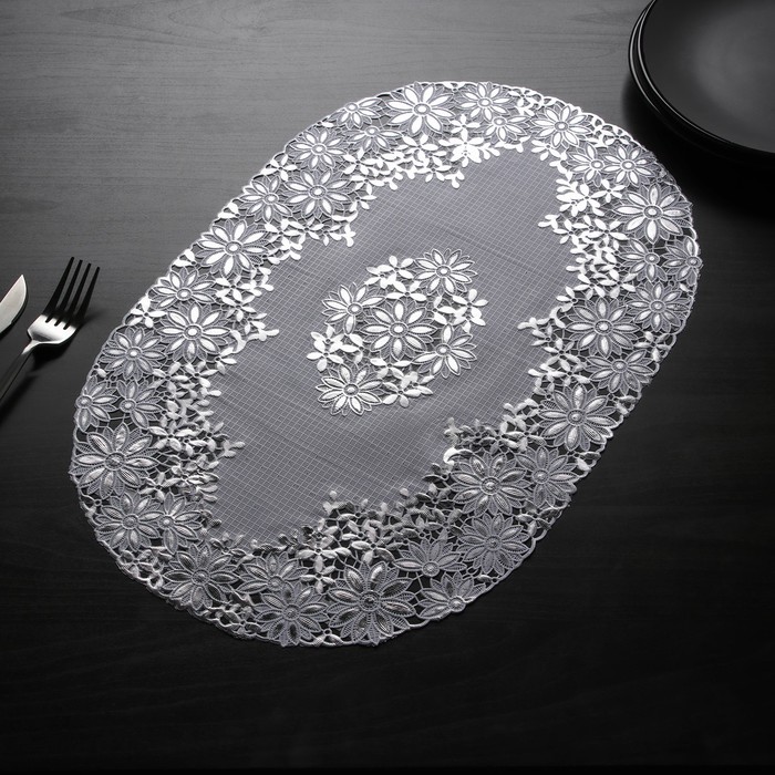 фото Набор салфеток ажурных для стола доляна «цветок», 46×30 см, 4 шт, пвх, цвет серебряный