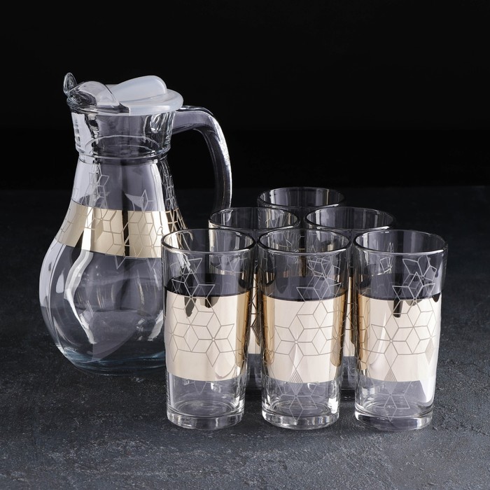 фото Набор питьевой «мозаик», 7 предметов: графин 1 л, стакан 230 мл, 6 шт, с гравировкой и напылением gidglass