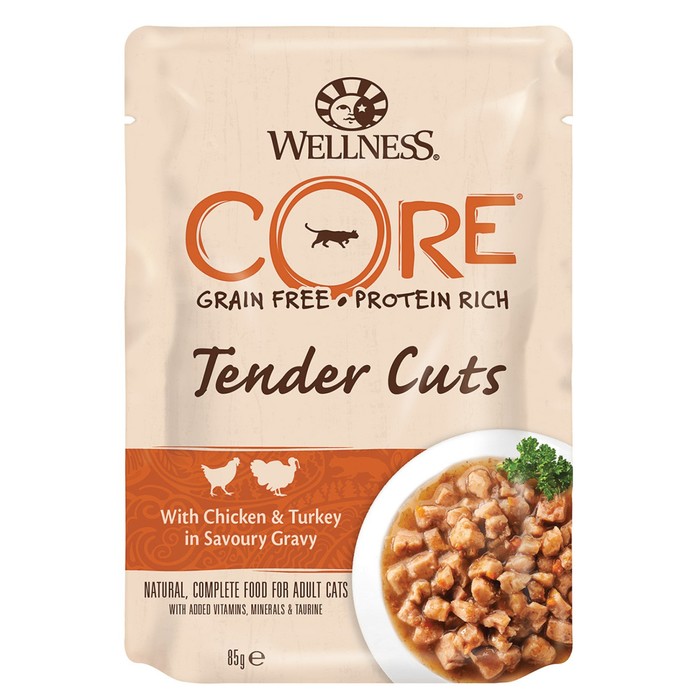 Влажный корм CORE TENDER CUTS для кошек, курица/индейка, нарезка в соусе, пауч, 85 г