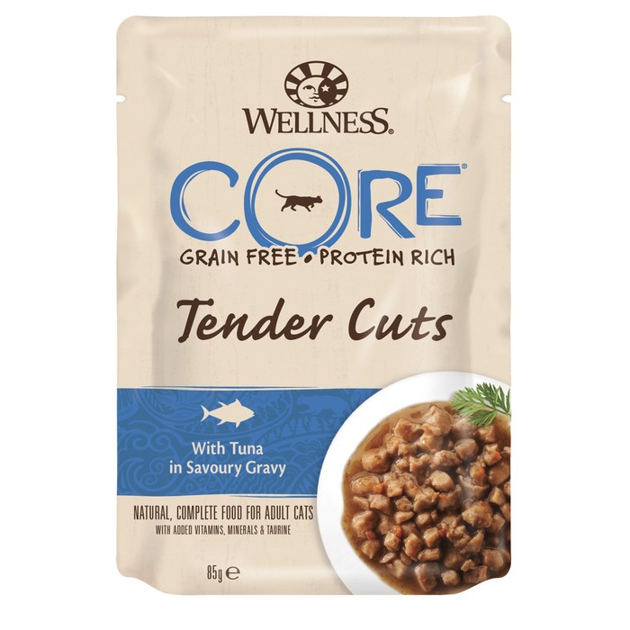 Влажный корм CORE TENDER CUTS для кошек тунец, нарезка в соусе, пауч, 85 г