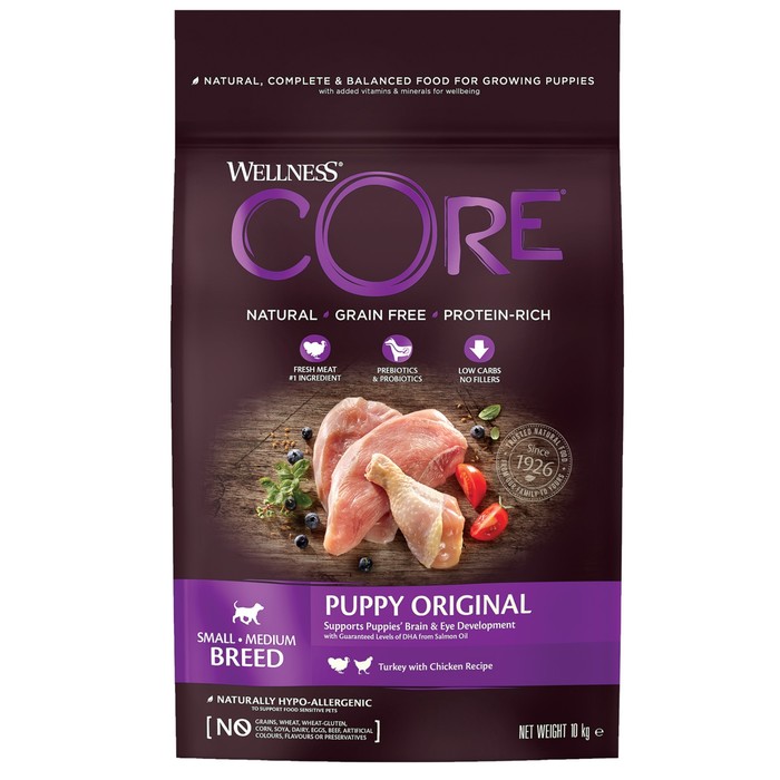 Сухой корм CORE для щенков мелких и средних пород, из индейки с курицей, 10 кг