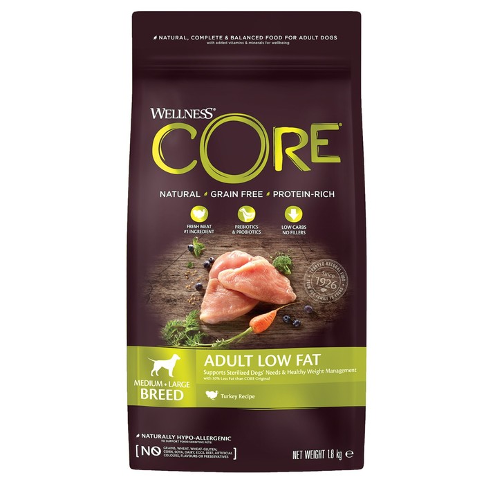 Сухой корм CORE для  собак средних и крупных пород, индейка/курица, 1,8 кг