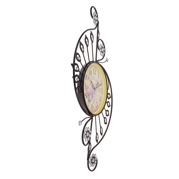 Часы настенные интерьерные "Серия Ажур. Пионы и марки", рама витая, чёрные