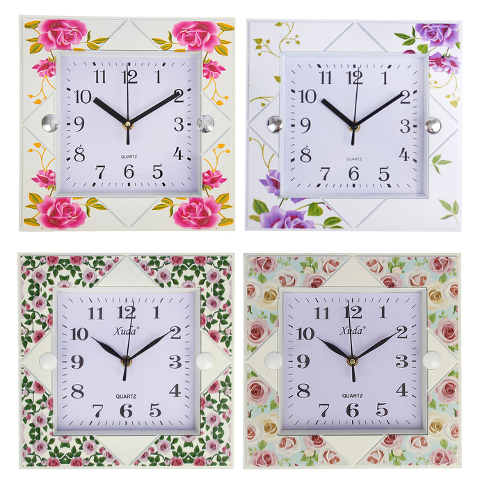 Часы настенные квадратные "Сиреневые розы", 26 × 26 см, микс