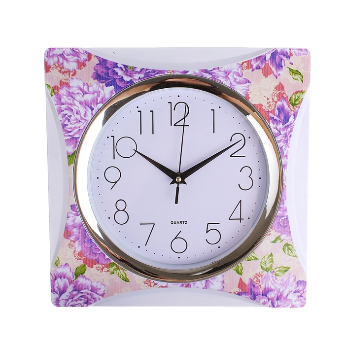Часы настенные "Цветы на уголках", квадратные с закруглёнными краями, 29 × 29 см