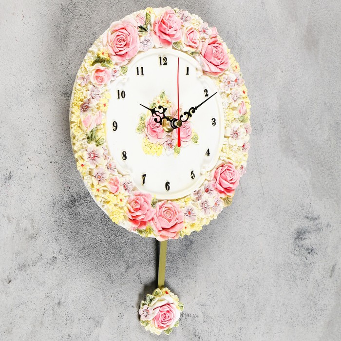 Часы настенные интерьерные "Лесные цветы и розы" с маятником, d=20 см