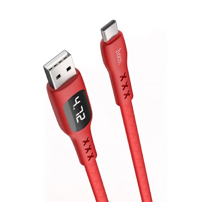 

Кабель Hoco S6, USB - Type-C, 3 А, 1.2 м, дисплей с таймером, красный