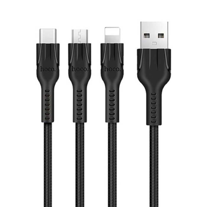 

Кабель 3 в 1 Hoco U31, USB - microUSB/Lightning/Type-C, 2.4 А, 1.2 м, черный