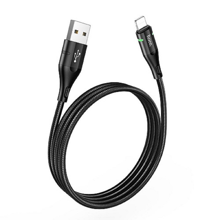 Кабель Hoco U93, USB - Lightning, 2.4 А, 1.2 м, индикатор, черный