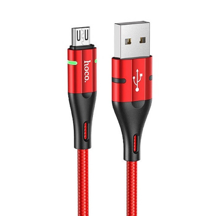 Кабель Hoco U93, USB - microUSB, 2.4 А, 1.2 м, индикатор, красный