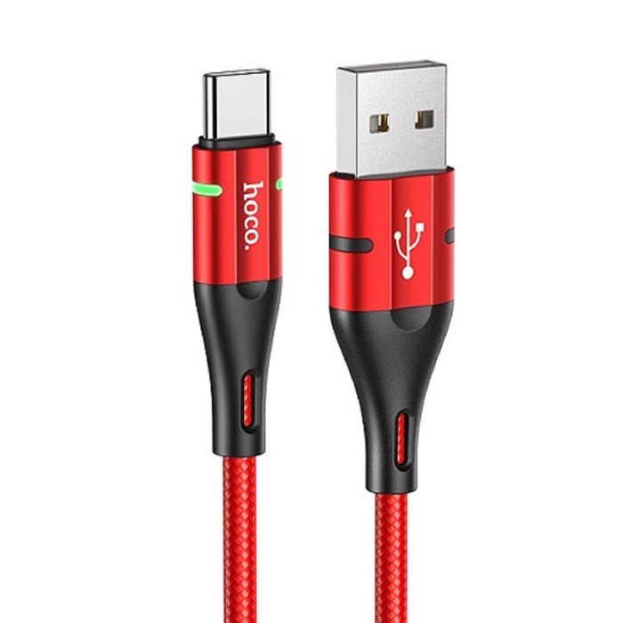 фото Кабель hoco u93, usb - type-c, 3 а, 1.2 м, индикатор, красный