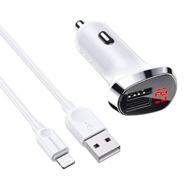 

Автомобильное зарядное устройство Borofone BZ15, 2xUSB, 2.4 А, Lightning, дисплей, белое