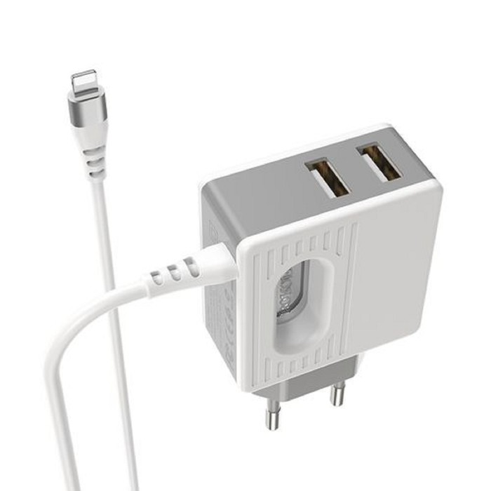 фото Сетевое зарядное устройство borofone ba34, 2хusb, 2.4 а, кабель lightning, 1 м, белое