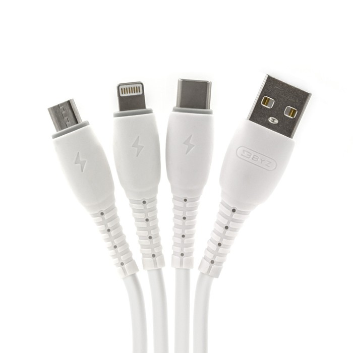 

Кабель 3 в 1 BYZ BC-023, USB - microUSB/Lightning/Type-C, 5 А, 1.2 м, белый