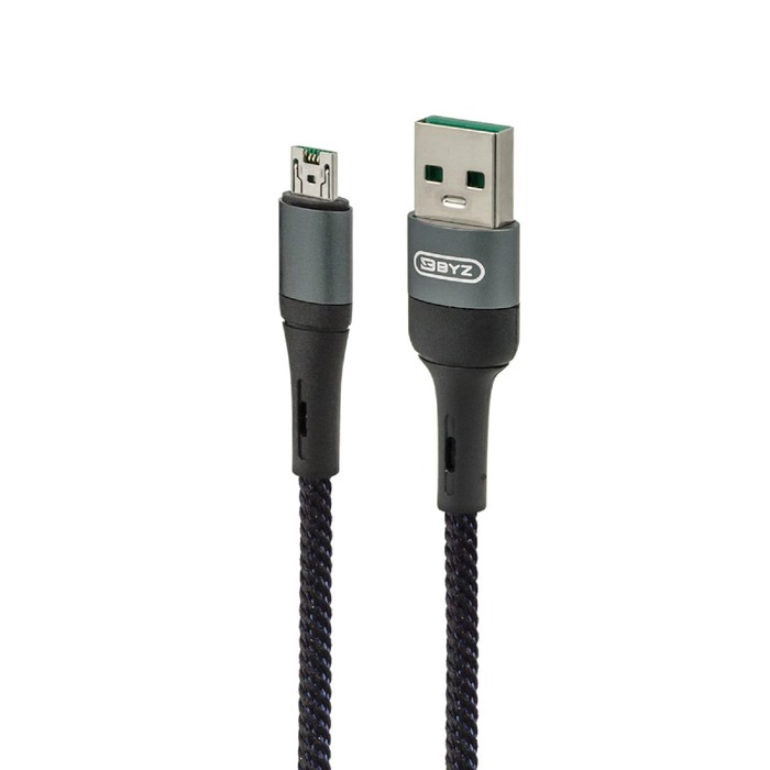 Кабель BYZ BC-031m, USB - microUSB, 6 А, 65 Вт, 1.2 м, черно-синий