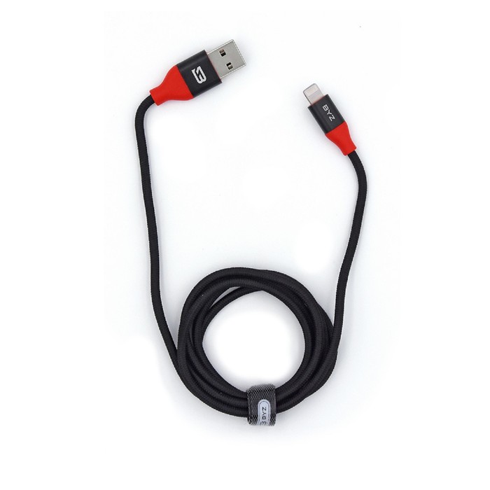 Кабель BYZ BL-683i, USB - Lightning, 2.4 А, 1.2 м, тканевая оплетка, черный
