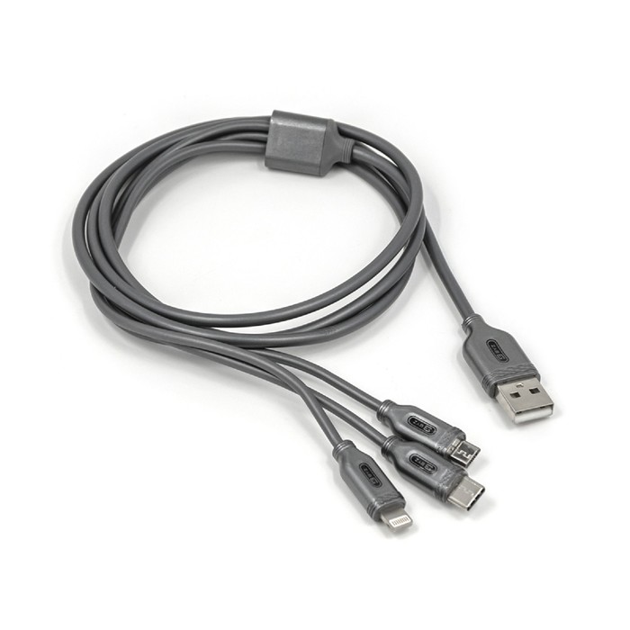 фото Кабель 3 в 1 byz bl-699 , usb - microusb/lightning/type-c, 3.1 а, 1.2 м, серебристый