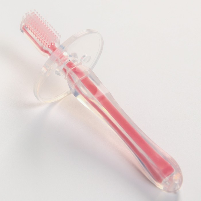 фото Детская зубная щетка-массажер, силиконовая, с ограничителем, цвет розовый крошка я
