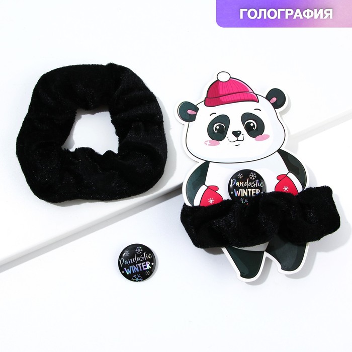фото Набор резинка + значок на формовой подложке "pandastic winter", d= 4 см. art beauty