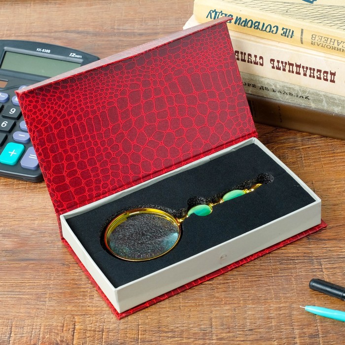 лупа золото х3, рукоять вставка под камень В КОРОБКЕ 12,5*23см