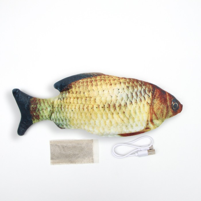 Рыба с двигающимся хвостом+USB-зарядка, 25 см, золотистая