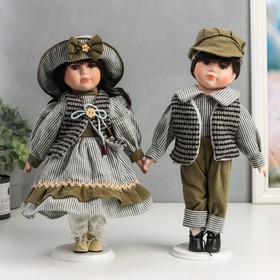 Кукла коллекционная парочка набор 2 шт 'Марина и Паша в нарядах в зелёную полоску' 30 см Ош