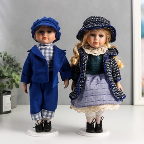 Кукла коллекционная парочка набор 2 шт 'Света и Слава в голубых нарядах с джинсой' 30 см Ош