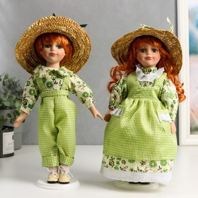 Кукла коллекционная парочка набор 2 шт 'Таня и Ваня в ярко-зелёных нарядах в клетку' 30 см Ош