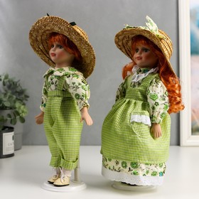 Кукла коллекционная парочка набор 2 шт "Таня и Ваня в ярко-зелёных нарядах в клетку" 30 см от Сима-ленд