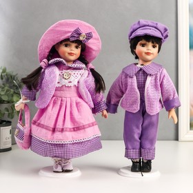 Кукла коллекционная парочка набор 2 шт 'Тася и Миша в сиреневых нарядах' 30 см Ош