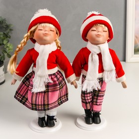 Кукла коллекционная парочка набор 2 шт поцелуйчики 'Лера и Дима в розово-красном' 30 см Ош