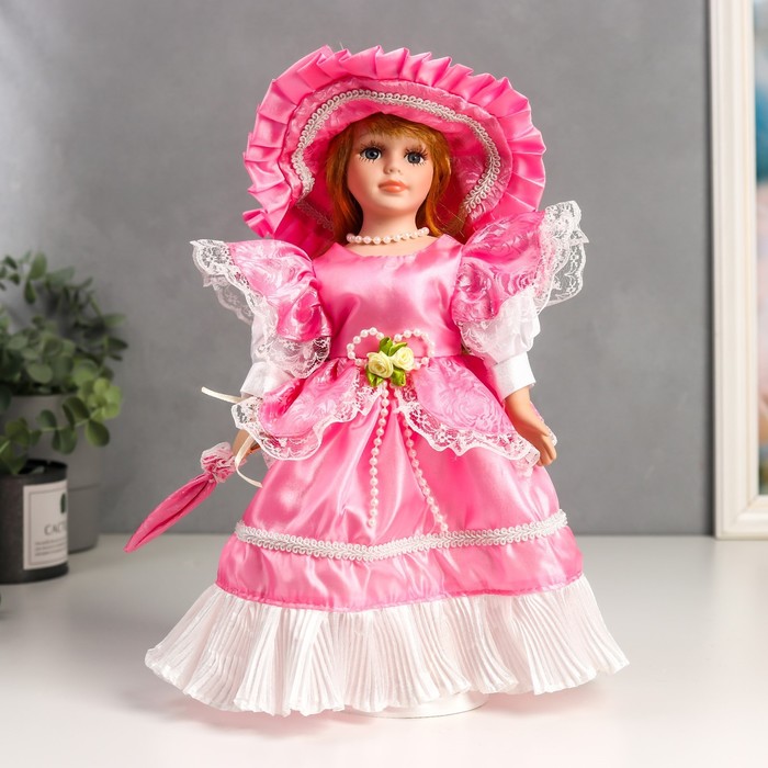 Кукла коллекционная керамика Леди Марго в розовом платье 30 см