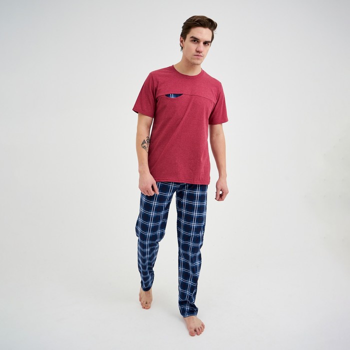 фото Костюм домашний (футболка, брюки) мужской, цвет бордо, размер 50 трикотаж с любовью