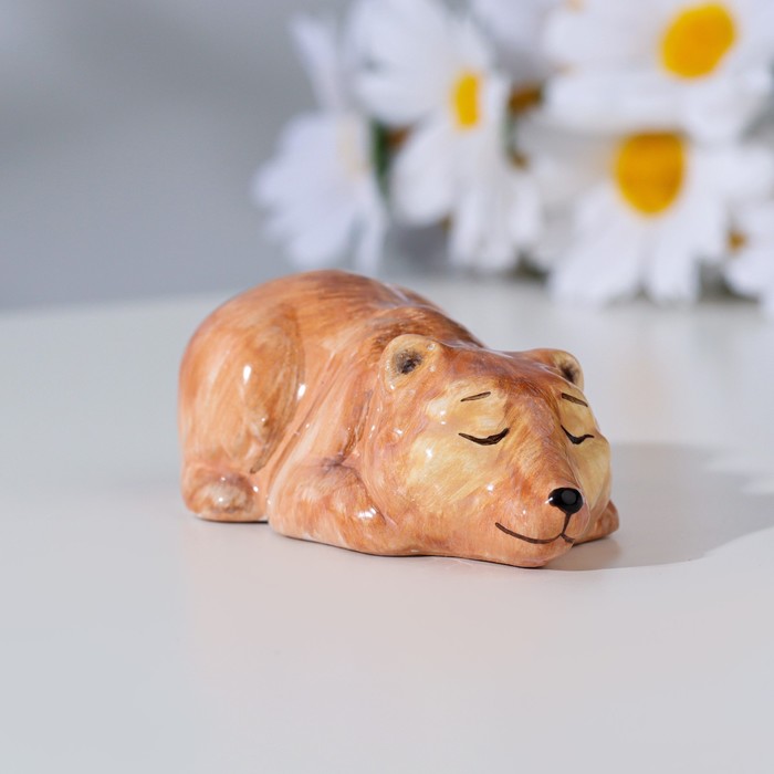 Сувенир "Медвежонок лёжа", ярославская майолика, h=8 см