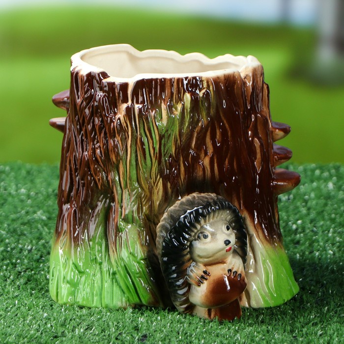 Фигурное кашпо 1,5 л "Пень с ёжиком"
