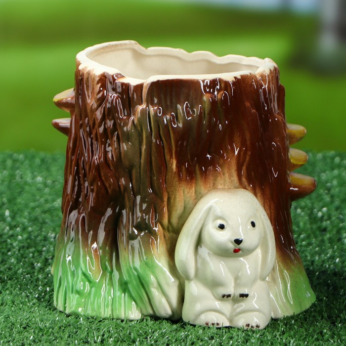 Фигурное кашпо 1,5 л "Пень с зайцем"