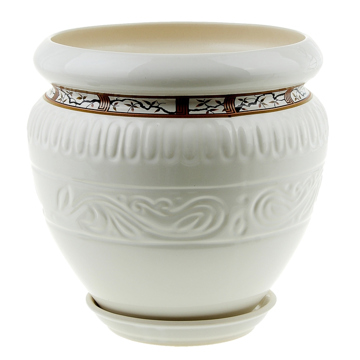 Кашпо "Амфора" белое, узор сакура, 7,5 л