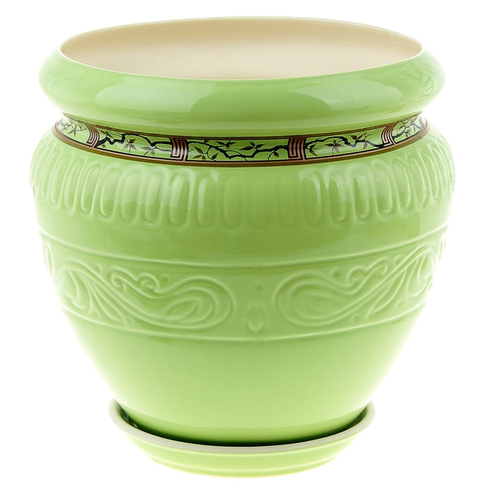 Кашпо "Амфора" салатовое, узор, сакура, 7,5 л