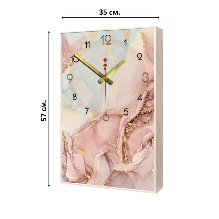 Часы-картина настенные, интерьерные Розовый мрамор, плавный ход, 57 х 35 х 4 см
