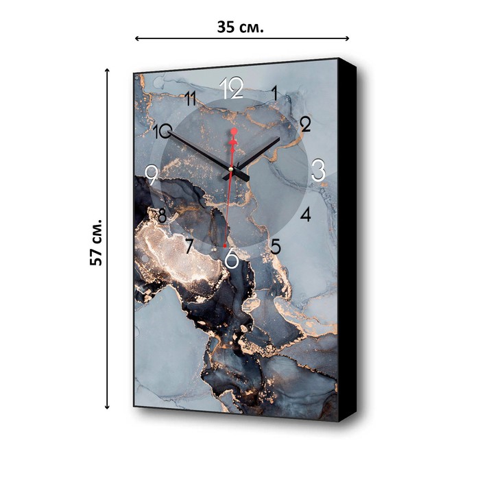 Часы-картина настенные, интерьерные Черный мрамор, плавный ход, 57 х 35 х 4 см