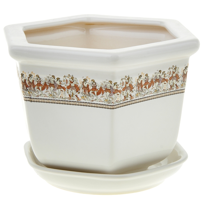 Кашпо "Греция" танцующие греки, белое, 2 л