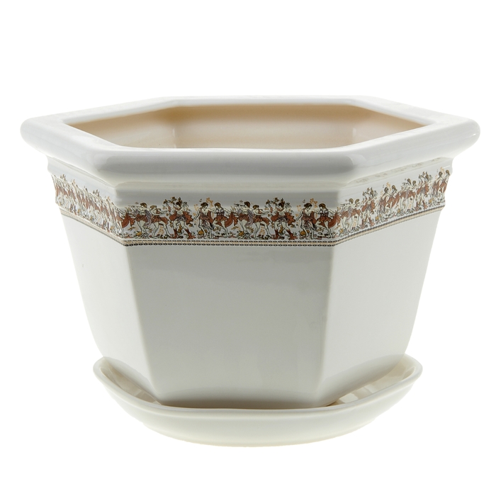 Кашпо "Греция" белое, танцующие греки, 4 л