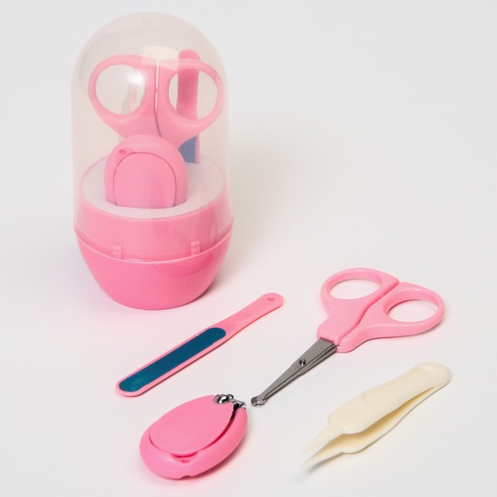 цена Набор маникюрный детский: ножницы, щипчики, пилочка, пинцет, цвет розовый