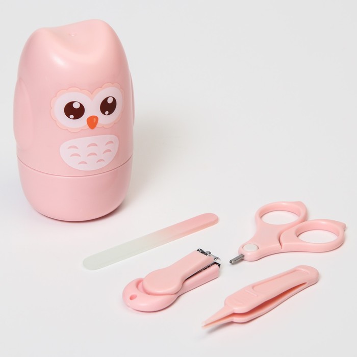 цена Набор маникюрный детский «Совушка»: ножницы, щипчики, пилочка, пинцет, цвет розовый