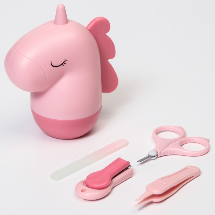 Набор маникюрный детский «Единорог»: ножницы, щипчики, пилочка, пинцет, цвет розовый фото