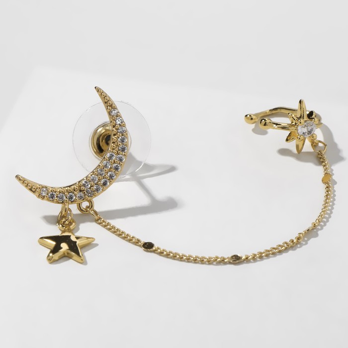 Серьга "Каффа" месяц на цепочке, цвет белый в золоте 7120732