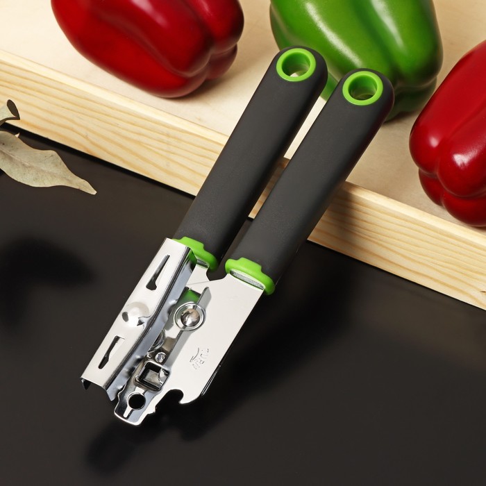 Нож консервный Доляна Lime, 20×5 см, цвет чёрно-зелёный нож консервный доляна venus 20 5 см ручка sоft tоuch