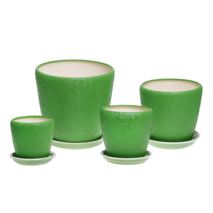 Набор кашпо 4 шт. "Грация" шёлк, зелёное, 10 л/ 4,5 л/ 2,3 л/ 1,2 л