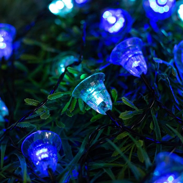 

Гирлянда «Нить» 4.5 м с насадками «Колокольчики», IP44, тёмная нить, 30 LED, свечение синее/аквамарин, 2 режима, солнечная батарея