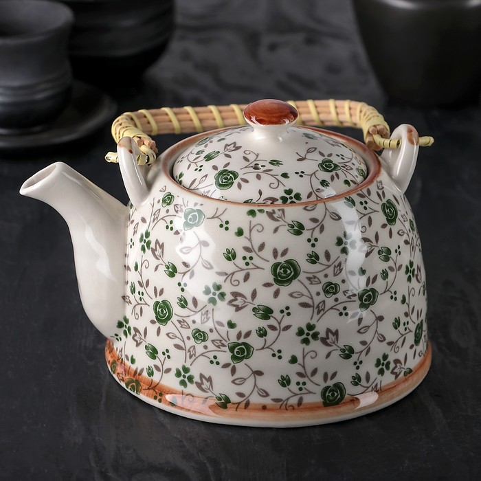 Чайник заварочный 900 мл "Виньетки", цвет зеленый
